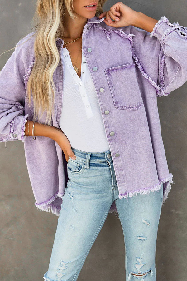 Camille | Women's Oversized Frayed Denim Shirt Jacket