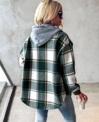 Juniper | Women's Drawstring Hooded Shirt Jacket in Bold Plaid