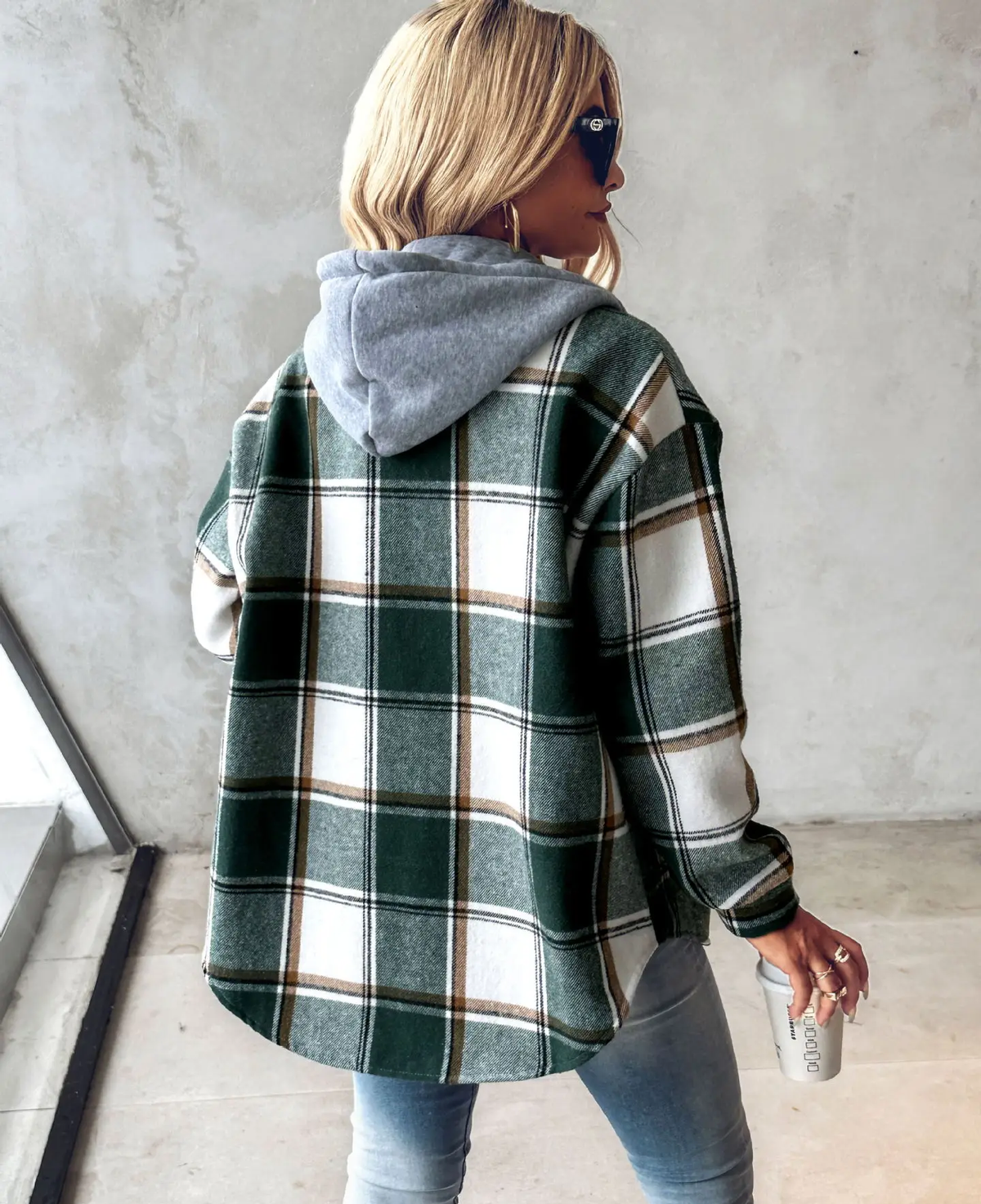 Juniper | Women's Drawstring Hooded Shirt Jacket in Bold Plaid