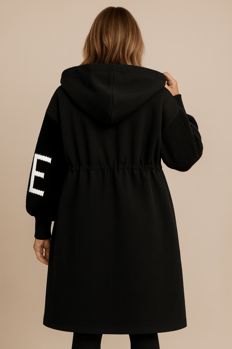 Josephine | Women's Longline Hooded Coat with Graphic Knit Sleeves