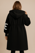 Josephine | Women's Longline Hooded Coat with Graphic Knit Sleeves