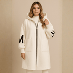 Josephine | Women's Longline Hooded Coat with Graphic Knit Sleeves