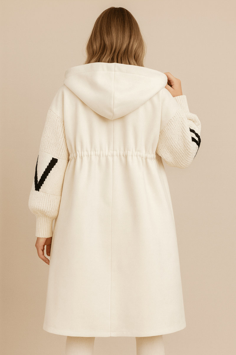 Josephine | Women's Longline Hooded Coat with Graphic Knit Sleeves
