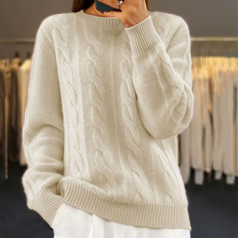 Odessa | Women's Cable Knit Crew Neck Pullover Sweater