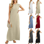 Shoulder Pad Sleeveless Crew Neck Casual Maxi Dress