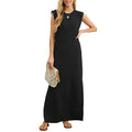 Shoulder Pad Sleeveless Crew Neck Casual Maxi Dress