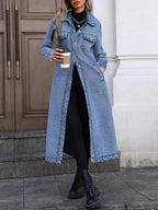 Persephone | Women's Long Denim Duster Jacket with Chest Pockets