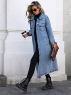 Persephone | Women's Long Denim Duster Jacket with Chest Pockets