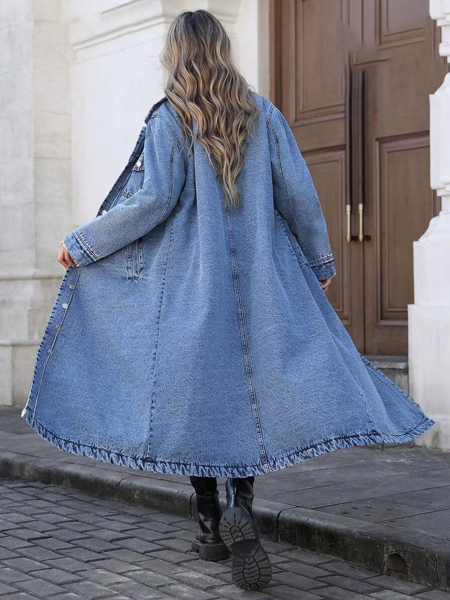 Persephone | Women's Long Denim Duster Jacket with Chest Pockets