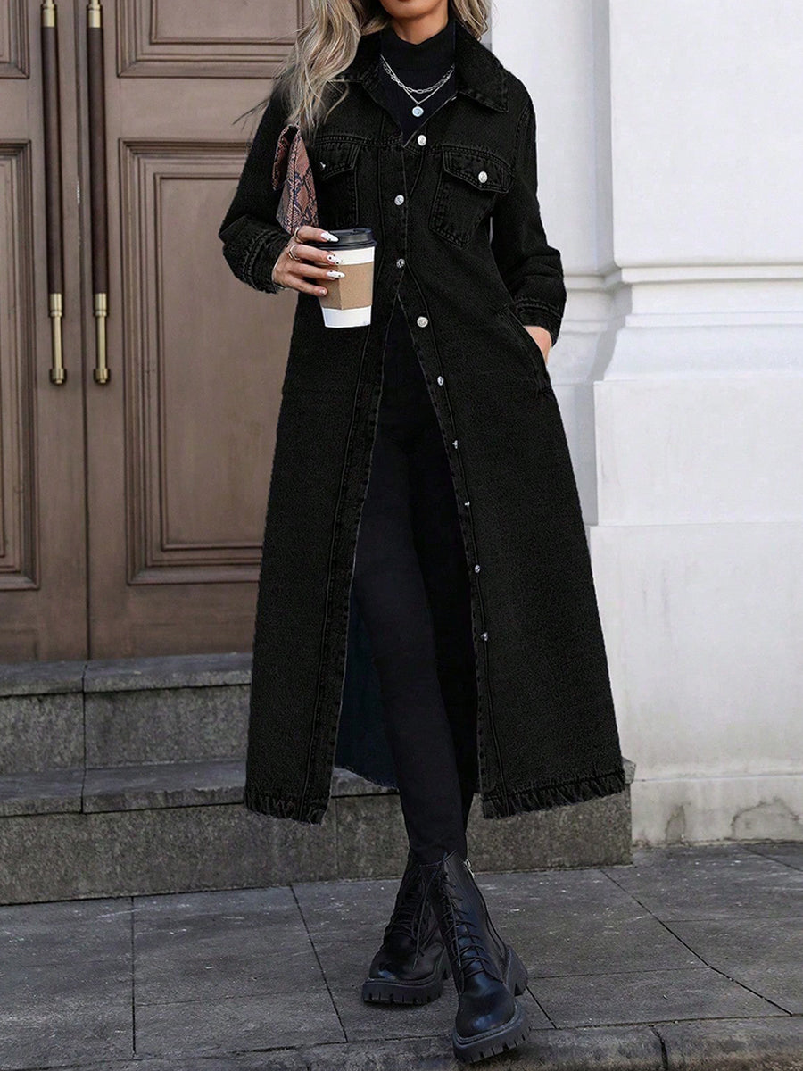 Persephone | Women's Long Denim Duster Jacket with Chest Pockets