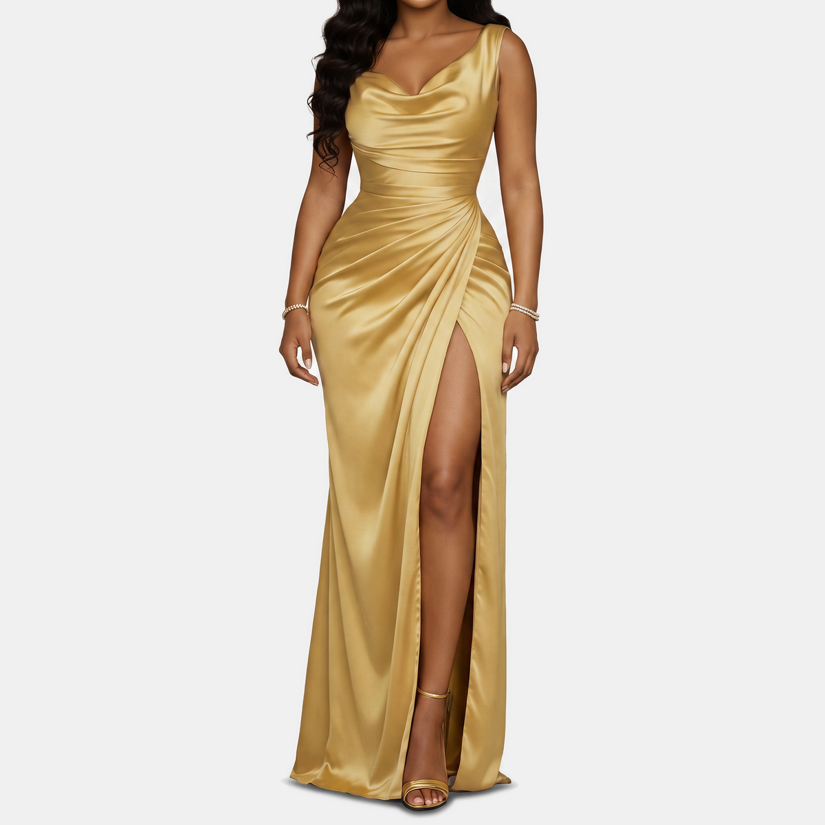 Elowen | Women's High-Slit Mermaid Satin Cowl Neck Homecoming Dress
