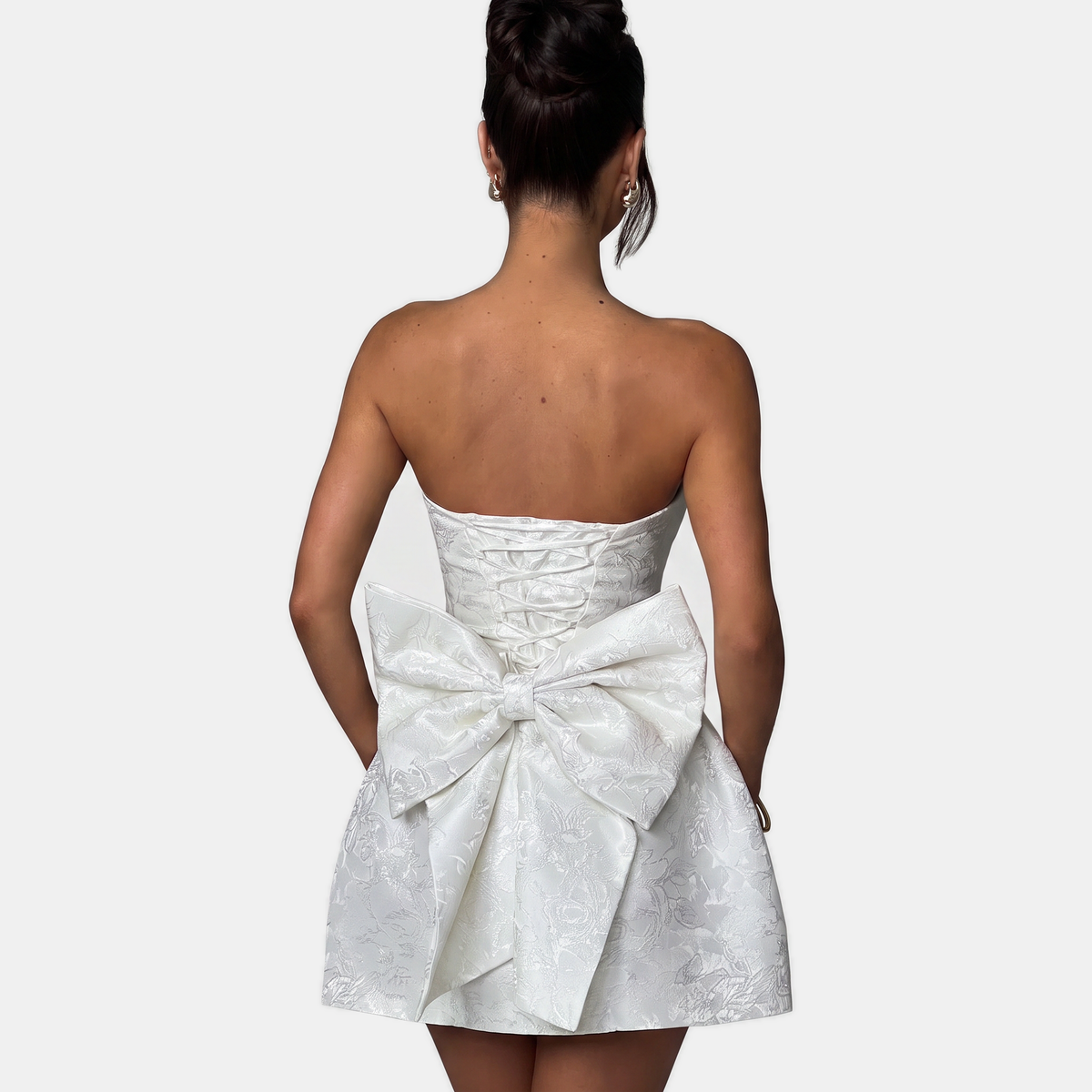 Anemone | Women's Strapless Corset Floral Bow-Back Homecoming Dress