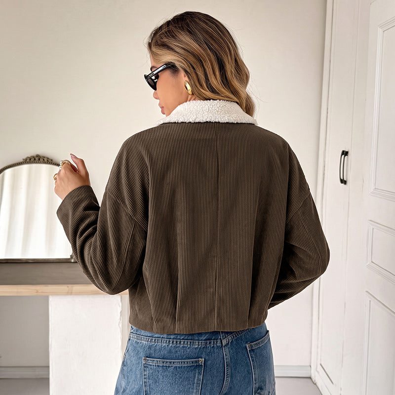 Tegan | Women's Cropped Corduroy Jacket with Fleece Collar