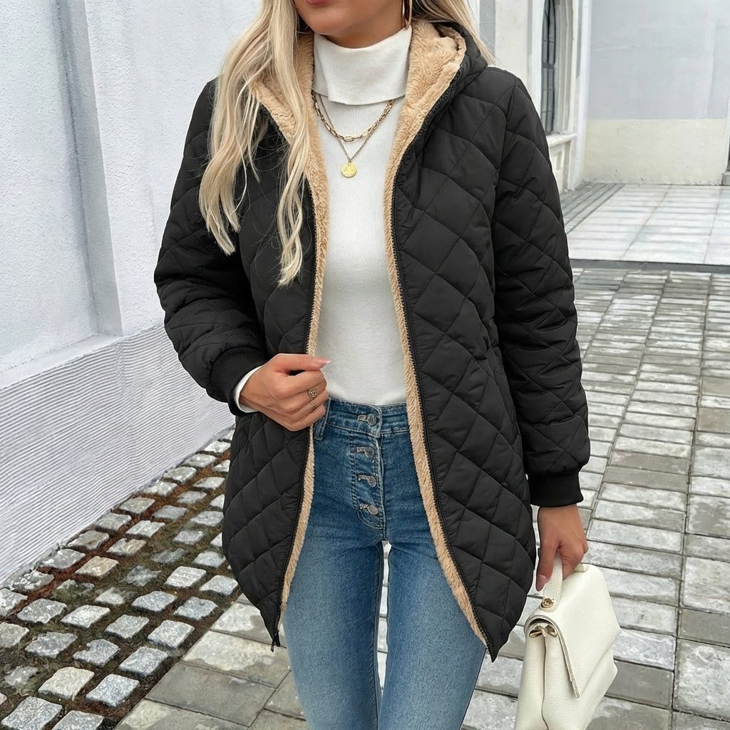 Thaïs | Women's Diamond Quilted Puffer Jacket with Plush Lined Hood