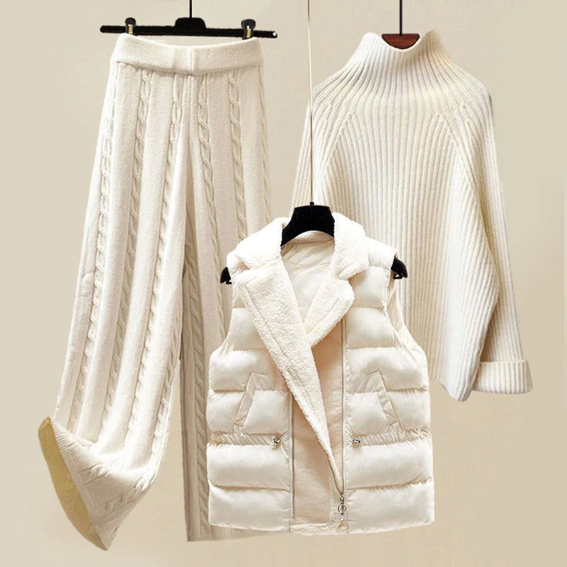 Gracie | Women’s Mock Neck Sweater and Pants Set with Puffer Vest