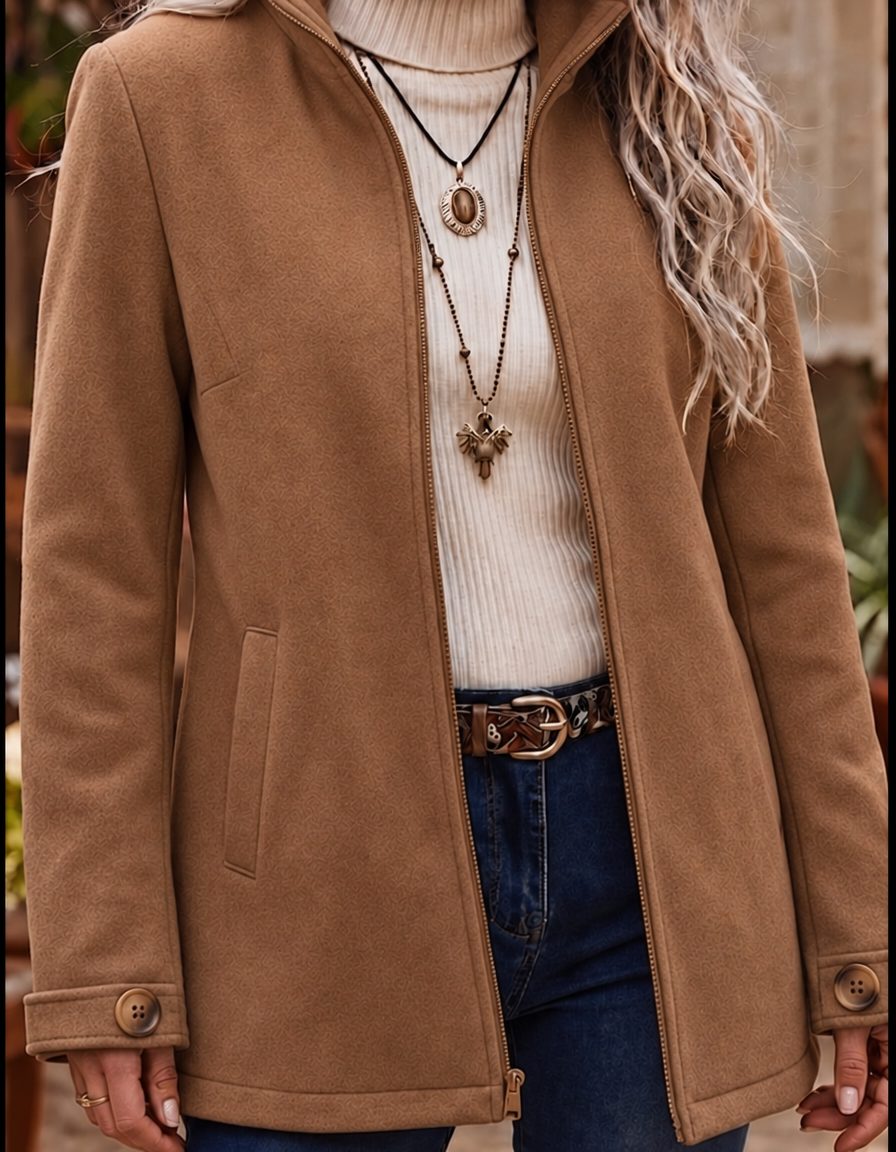 Delvine | Women's Zip Jacket with High Neck and Welt Pockets