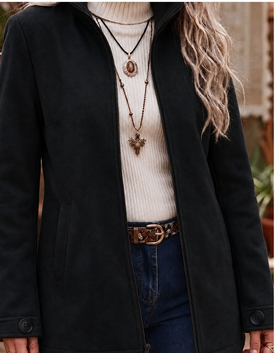 Delvine | Women's Zip Jacket with High Neck and Welt Pockets