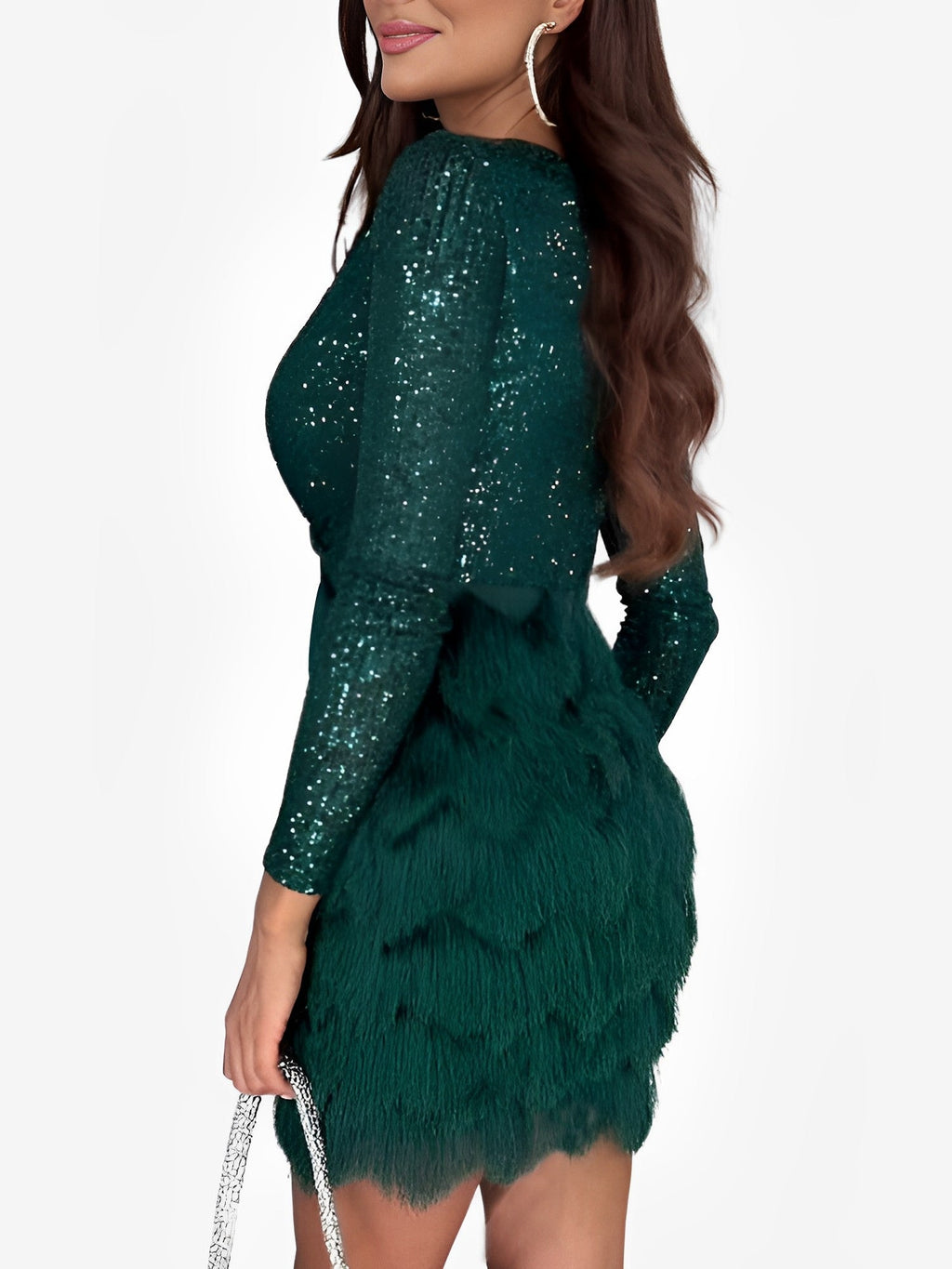 Sequin Fringe Wrap Long Sleeve Mini Homecoming Dress