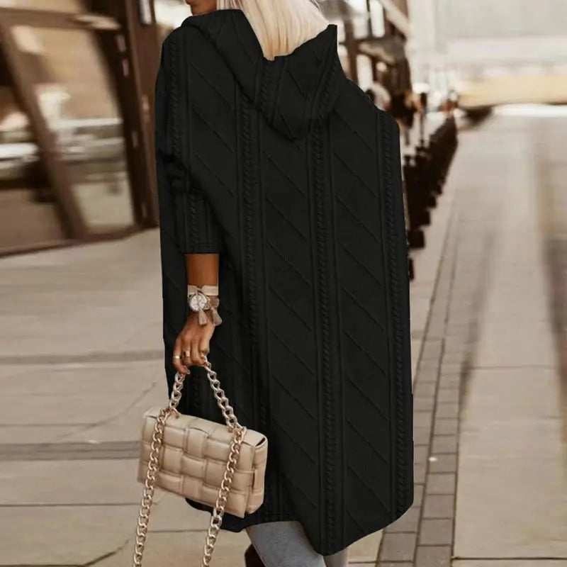 Rowena | Women’s Long Cable Knit Hooded Cardigan