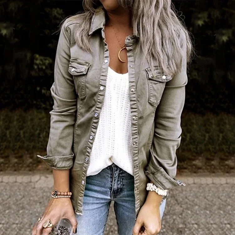 Marlow | Women's Fitted Denim Shirt Jacket with Chest Pockets