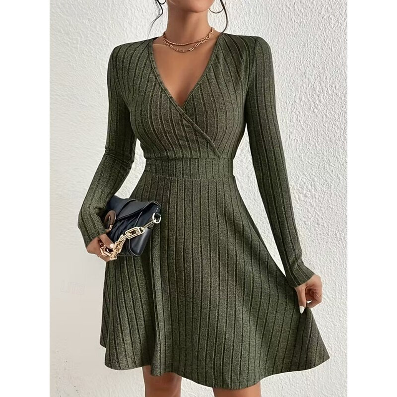 Beatrix | Women's Surplice V-Neck Ribbed Knit A-Line Dress