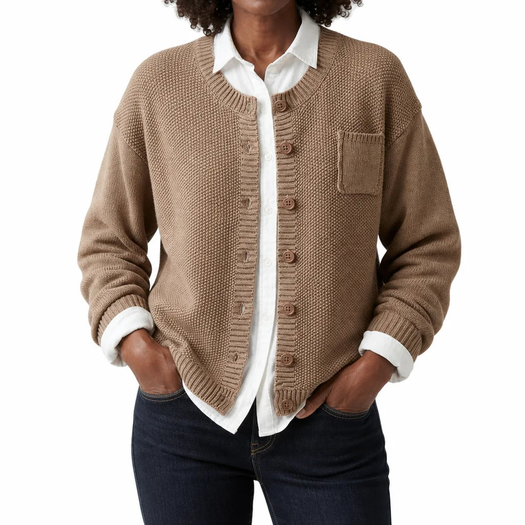 Marisol | Women's Cropped Cotton Knit Button Cardigan with Chest Pocket