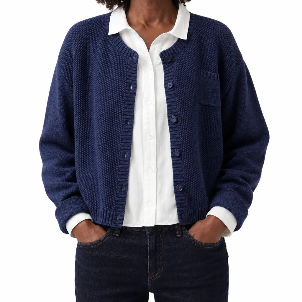 Marisol | Women's Cropped Cotton Knit Button Cardigan with Chest Pocket