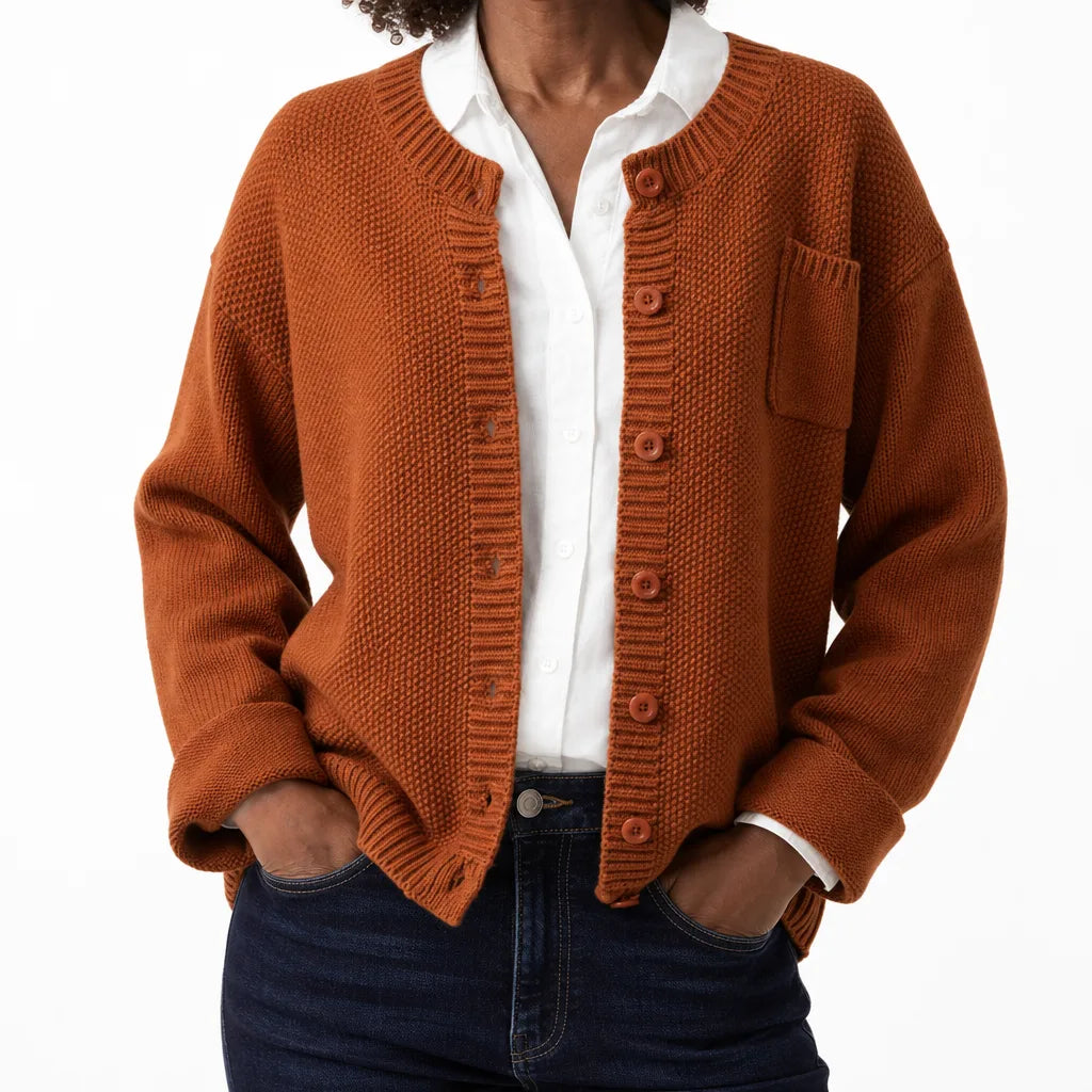 Marisol | Women's Cropped Cotton Knit Button Cardigan with Chest Pocket