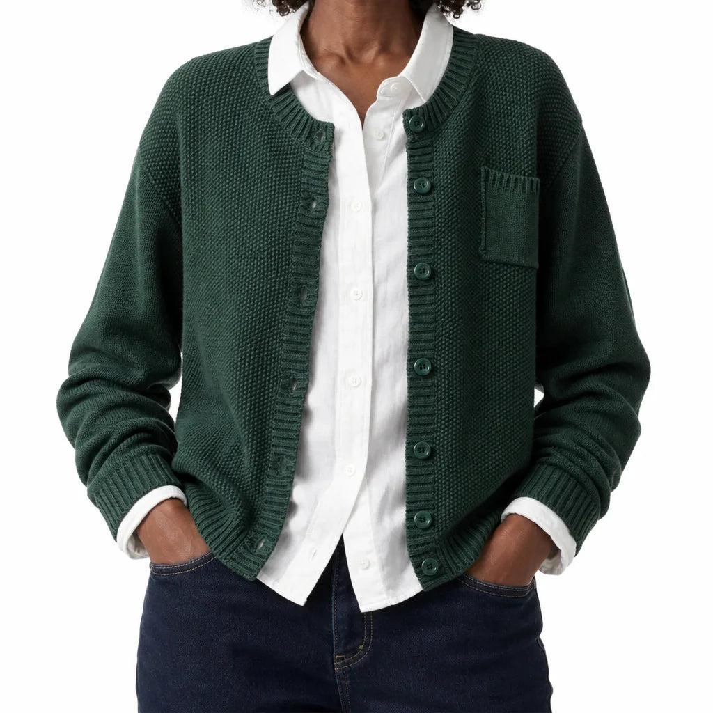 Marisol | Women's Cropped Cotton Knit Button Cardigan with Chest Pocket