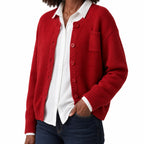 Marisol | Women's Cropped Cotton Knit Button Cardigan with Chest Pocket