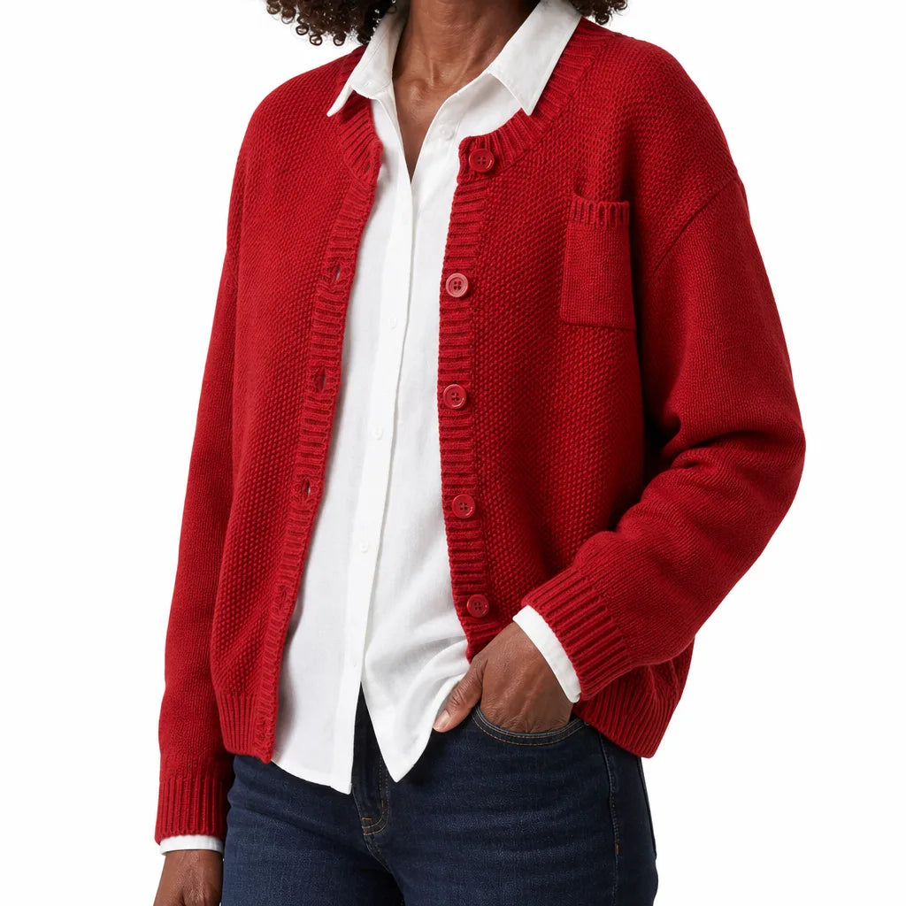 Marisol | Women's Cropped Cotton Knit Button Cardigan with Chest Pocket