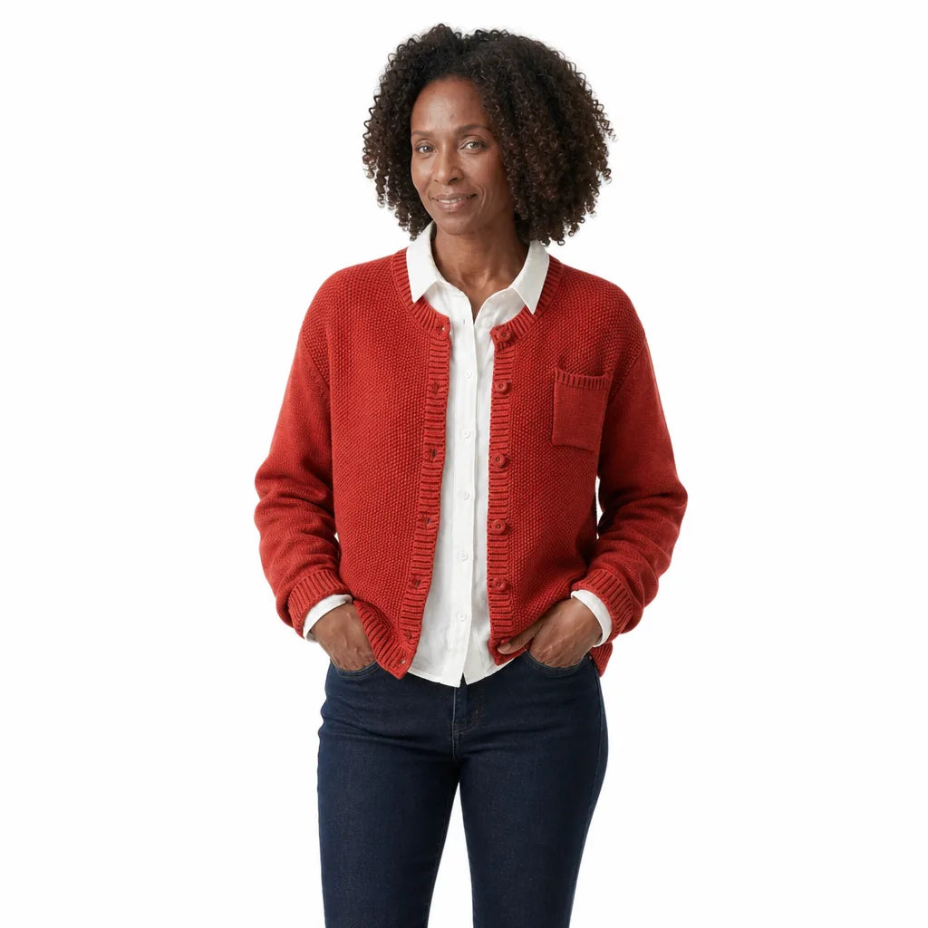 Marisol | Women's Cropped Cotton Knit Button Cardigan with Chest Pocket