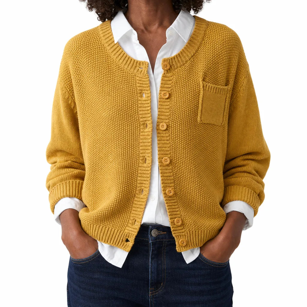 Marisol | Women's Cropped Cotton Knit Button Cardigan with Chest Pocket