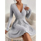 Beatrix | Women's Surplice V-Neck Ribbed Knit A-Line Dress