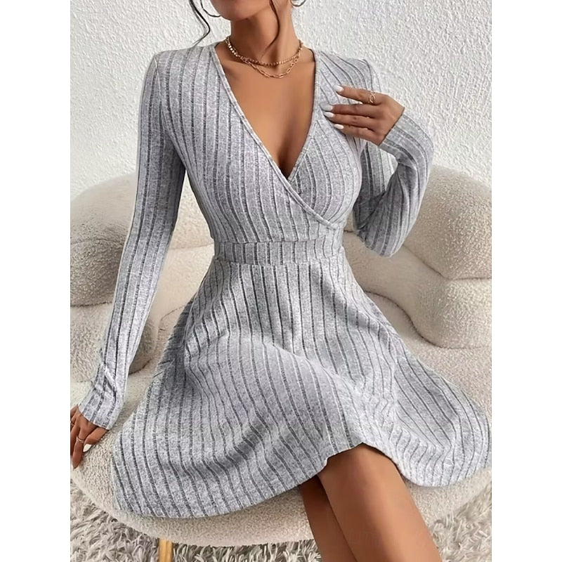 Beatrix | Women's Surplice V-Neck Ribbed Knit A-Line Dress