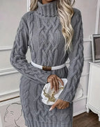 Vivian | Women’s Cable Knit Turtleneck Sweater Dress