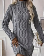 Vivian | Women’s Cable Knit Turtleneck Sweater Dress
