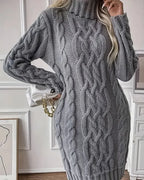 Vivian | Women’s Cable Knit Turtleneck Sweater Dress