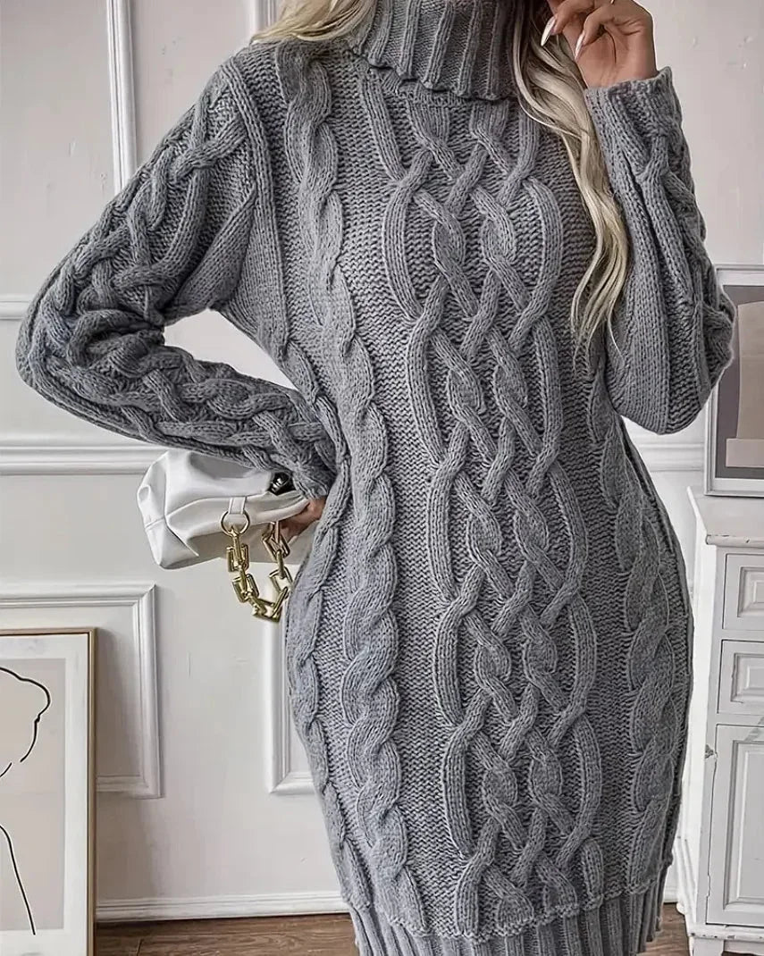 Vivian | Women’s Cable Knit Turtleneck Sweater Dress