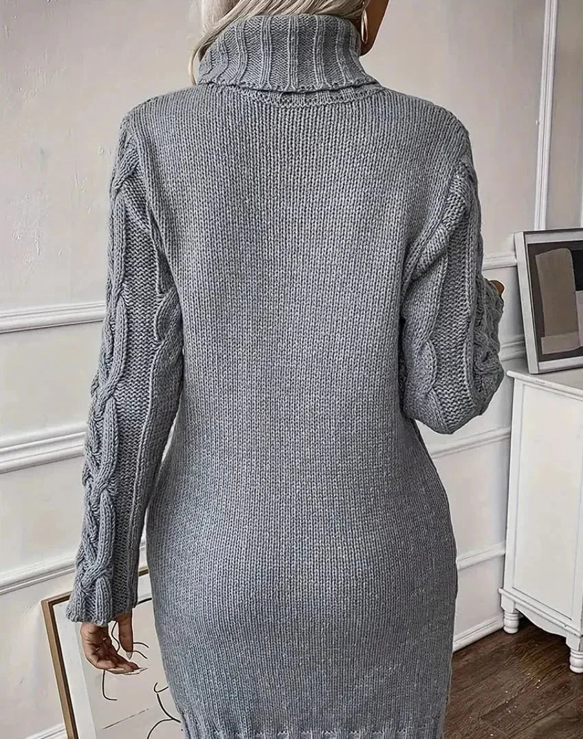 Vivian | Women’s Cable Knit Turtleneck Sweater Dress