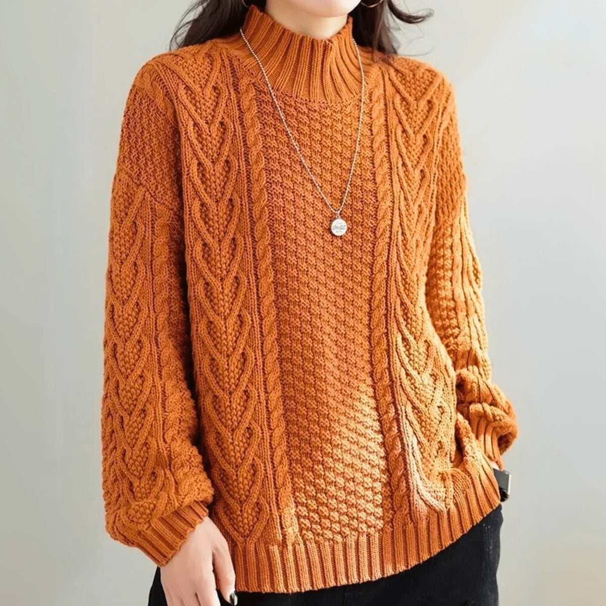 Brigitta | Women’s Mock Neck Chunky Cable Knit Sweater