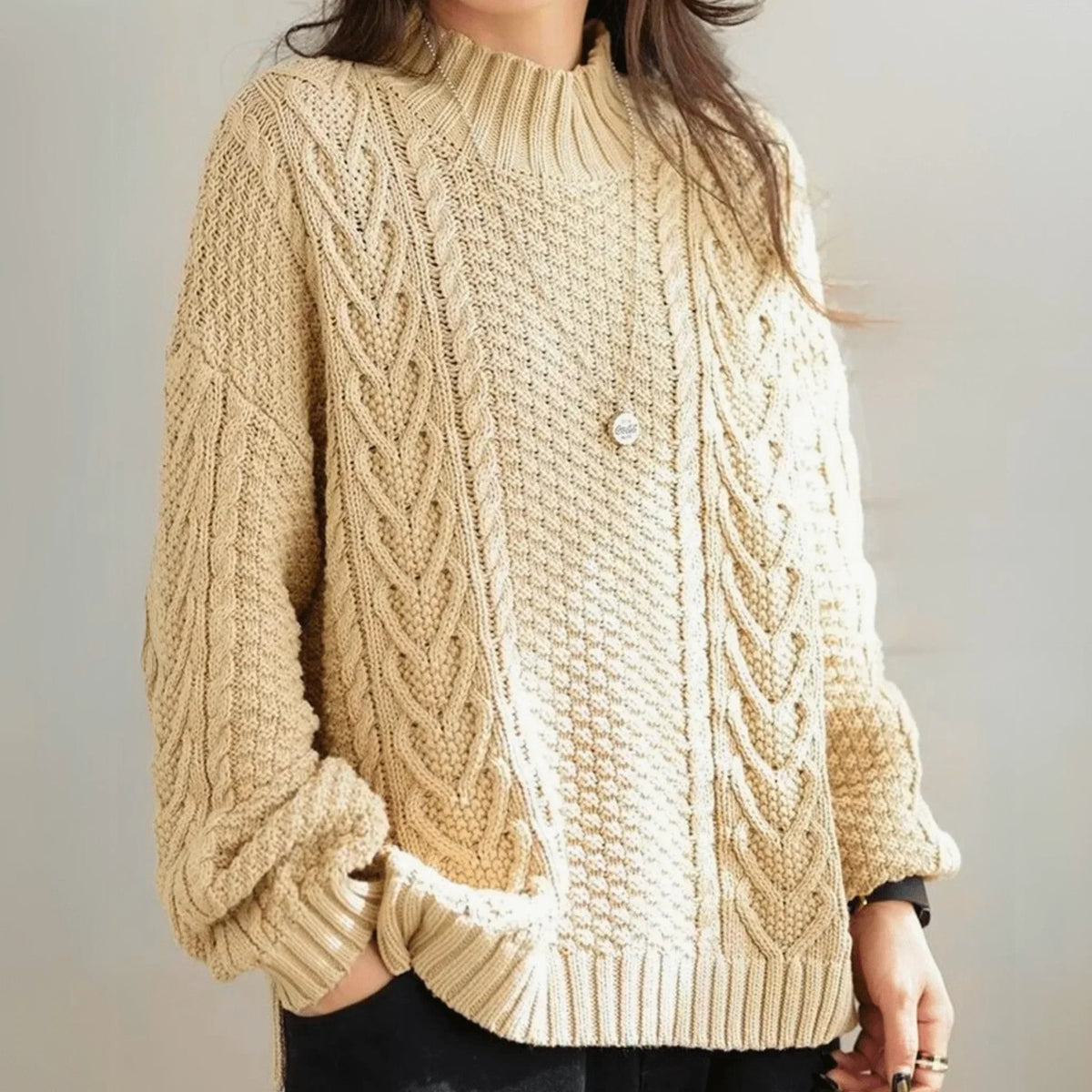Brigitta | Women’s Mock Neck Chunky Cable Knit Sweater