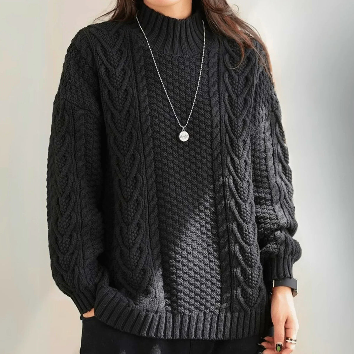 Brigitta | Women’s Mock Neck Chunky Cable Knit Sweater