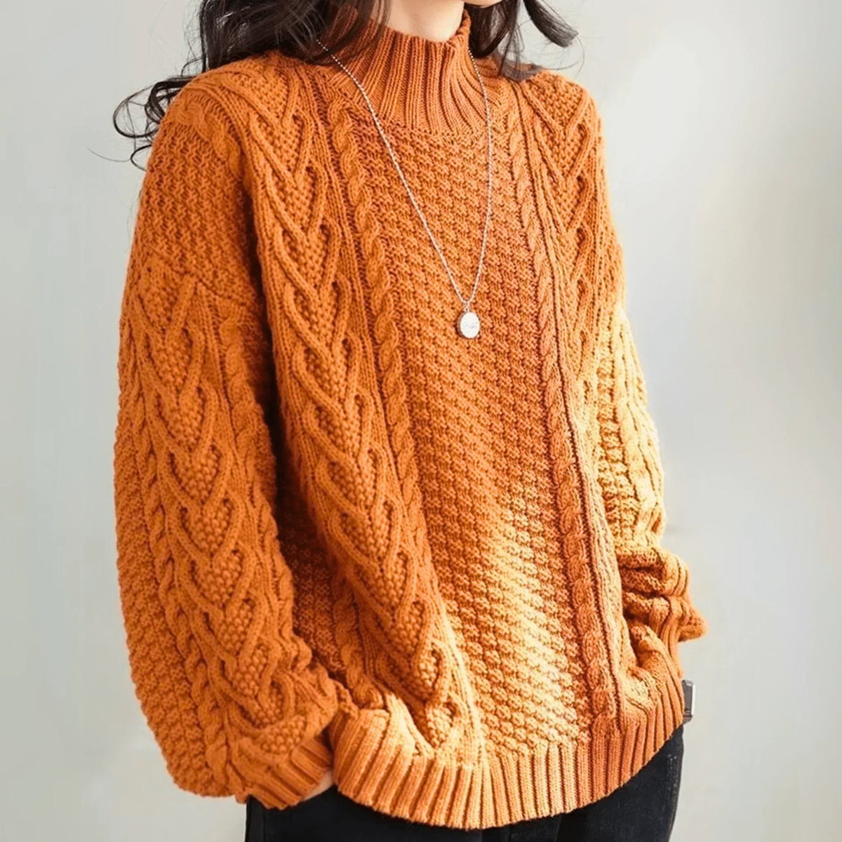 Brigitta | Women’s Mock Neck Chunky Cable Knit Sweater