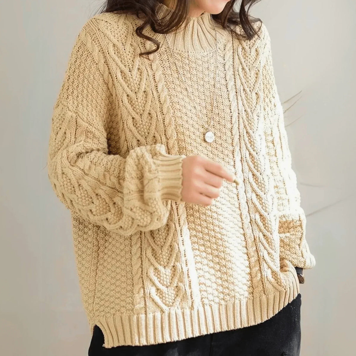 Brigitta | Women’s Mock Neck Chunky Cable Knit Sweater