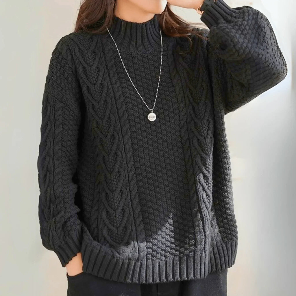 Brigitta | Women’s Mock Neck Chunky Cable Knit Sweater