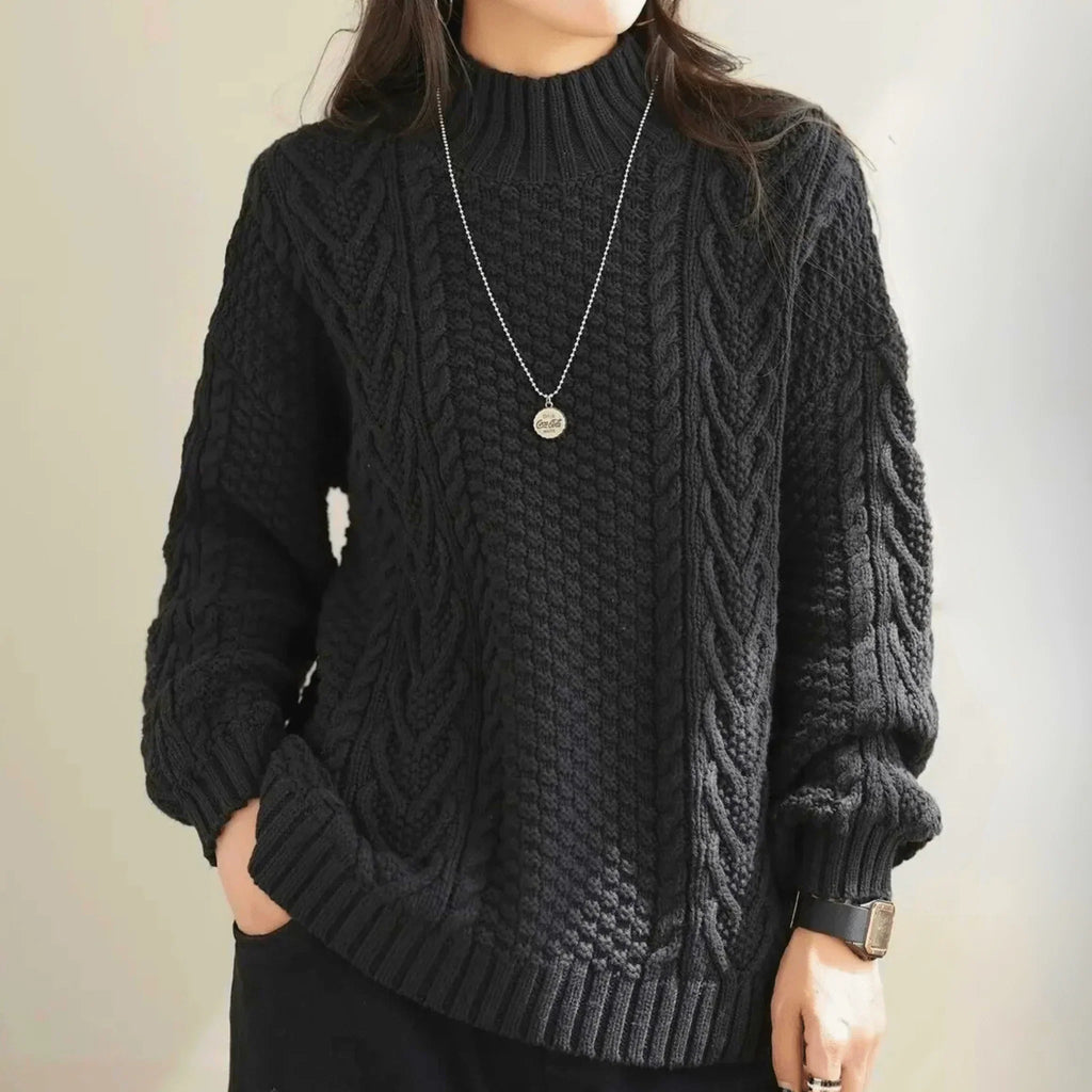 Brigitta | Women’s Mock Neck Chunky Cable Knit Sweater
