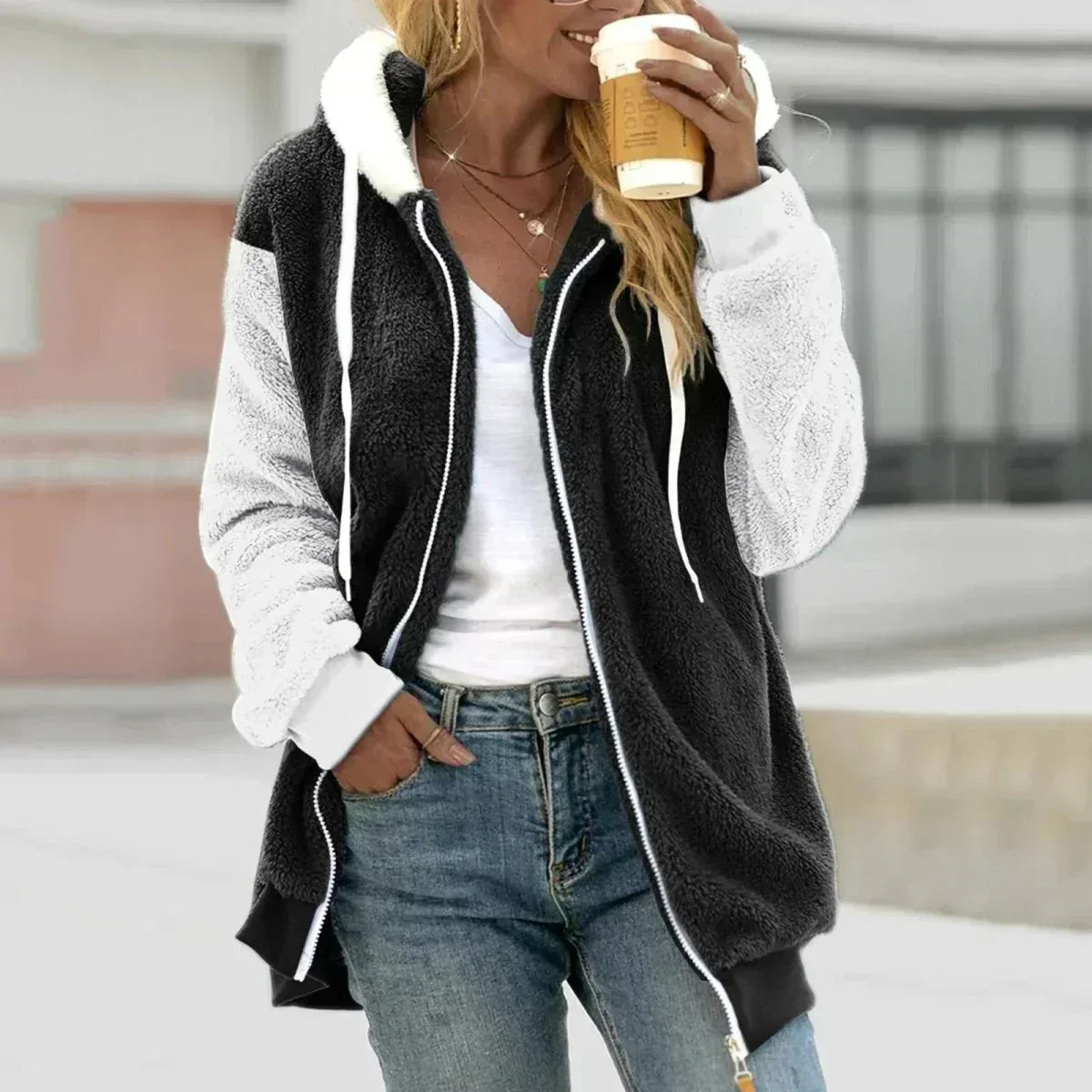 Isolde | Women’s Sherpa Fleece Zip Up Hooded Jacket