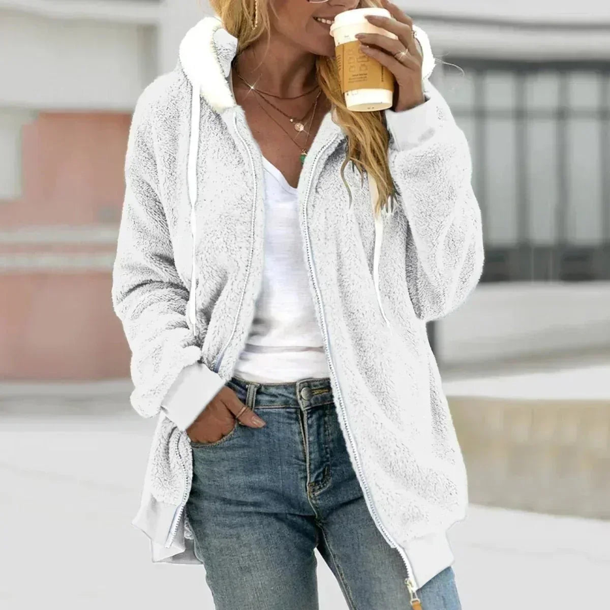 Isolde | Women’s Sherpa Fleece Zip Up Hooded Jacket