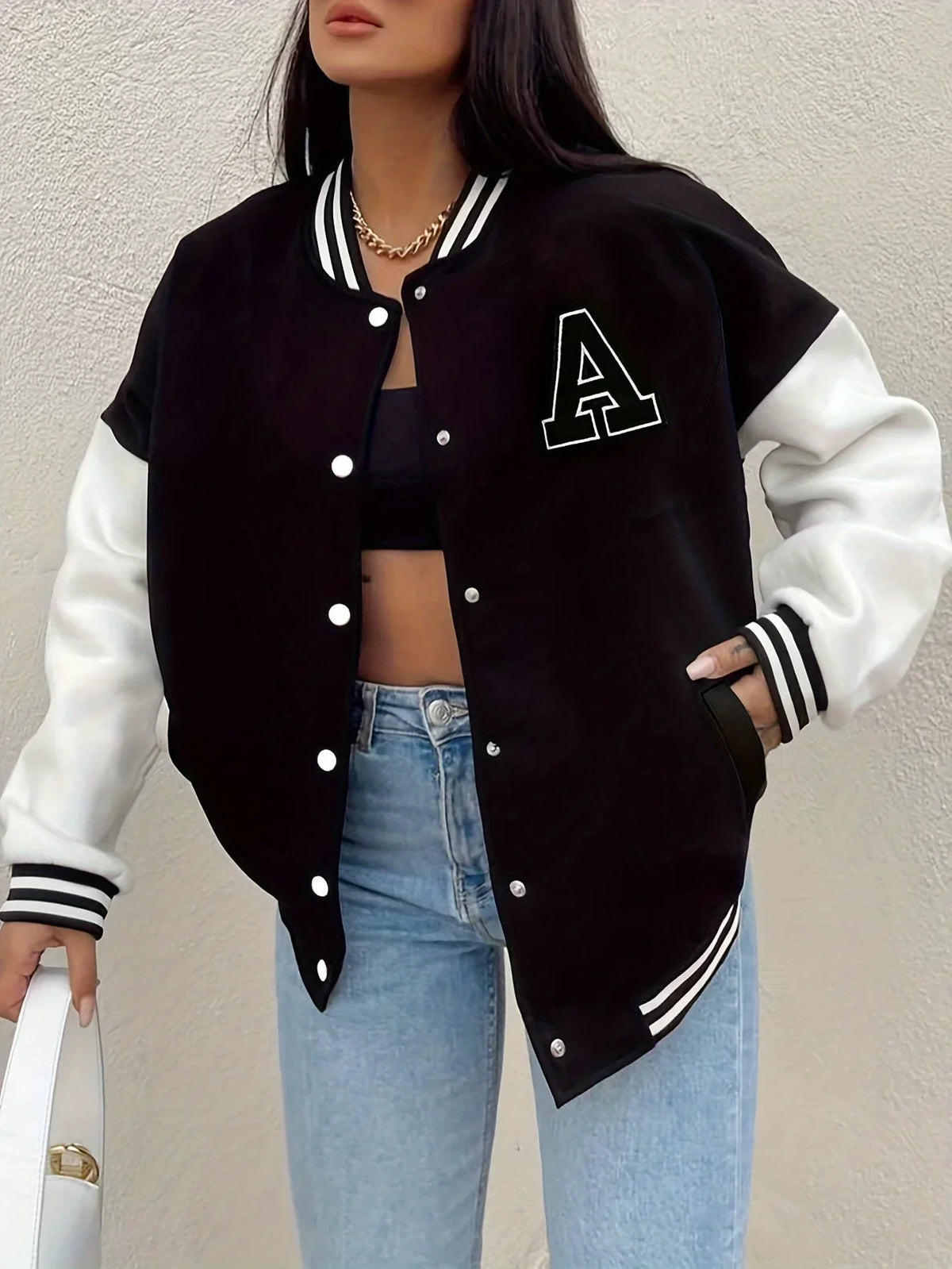Helene | Women's Varsity Letterman Jacket with Contrast Sleeves